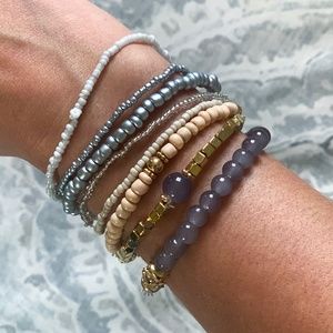 8 Piece Beaded Stone Boho Neutral Bracelet Set